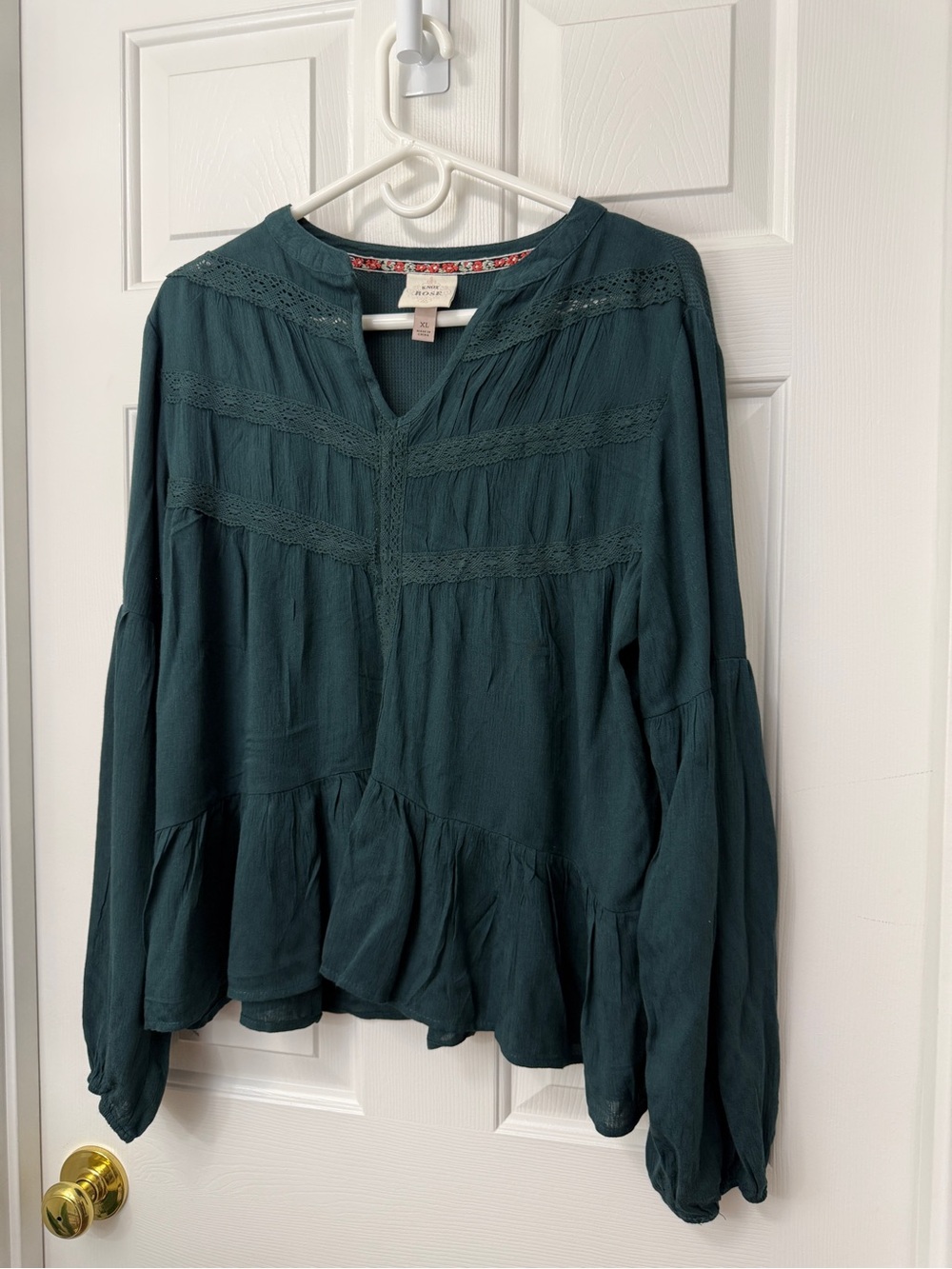 Knox Rose Teal Green Long-Sleeve Peasant Blouse